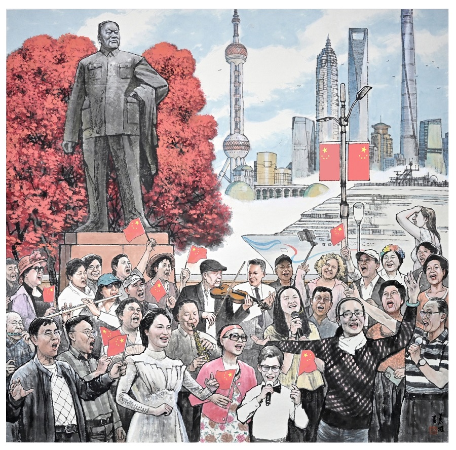 An Ode for the Huangpu River, a water-ink painting by Ye Xiong. [Photo provided to chinadaily.com.cn].jpeg