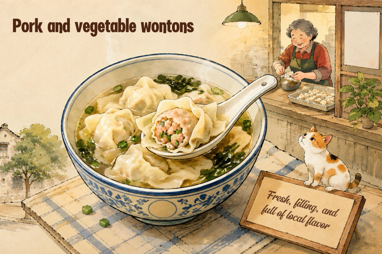 Pork and vegetable wontons