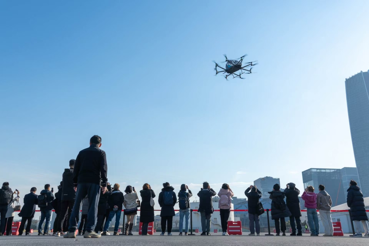 EVTOL made by China's EHang completes demo flight in downtown Shanghai