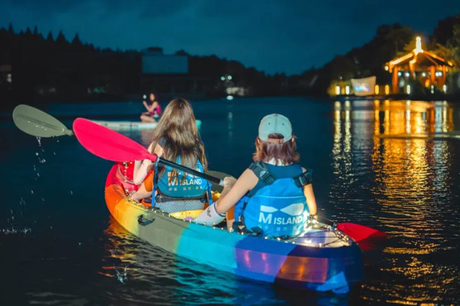 Experience nighttime paddling at M Island campsite