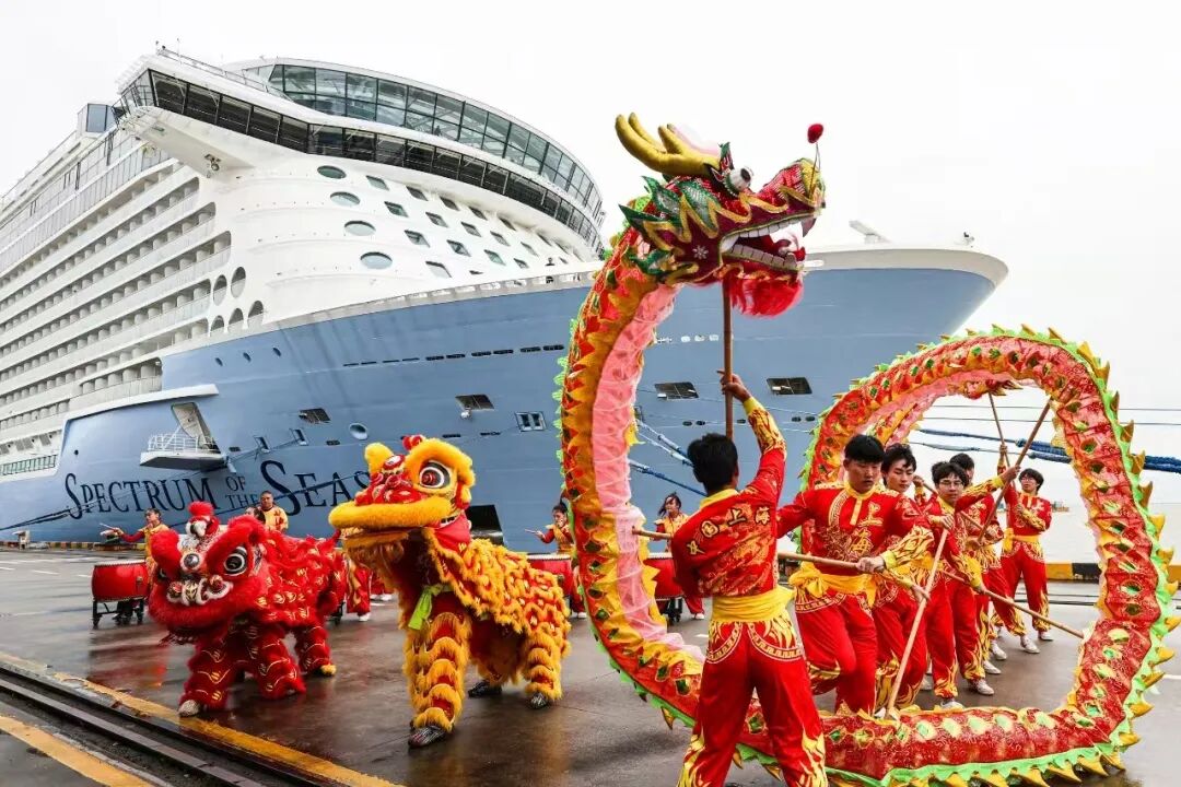 A traditional Chinese dragon and lion dance welcomes Spectrum of the Seas at Wusongkou cruise port..jpg