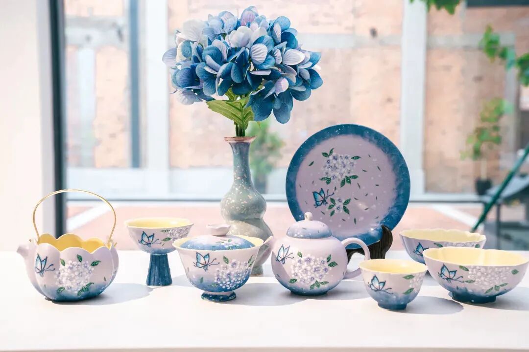 A display of hydrangea-inspired merchandise.jpg