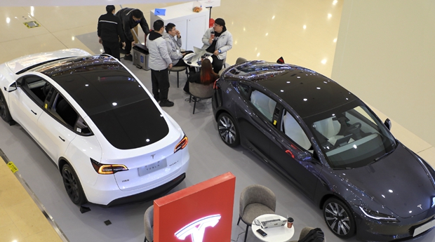 Potential car buyers seen at a Tesla showroom in Shanghai.jpeg Potential car buyers seen at a Tesla showroom in Shanghai.jpeg
