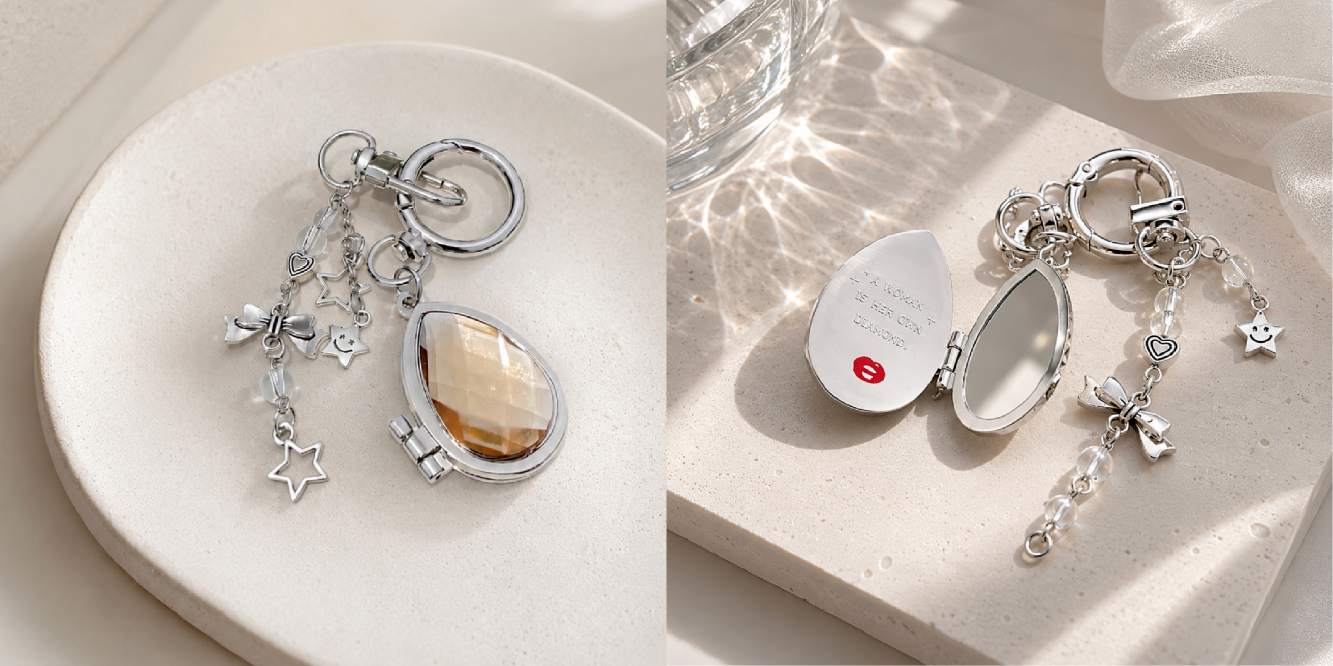 A yellow diamond-shaped mirror pendant.jpg