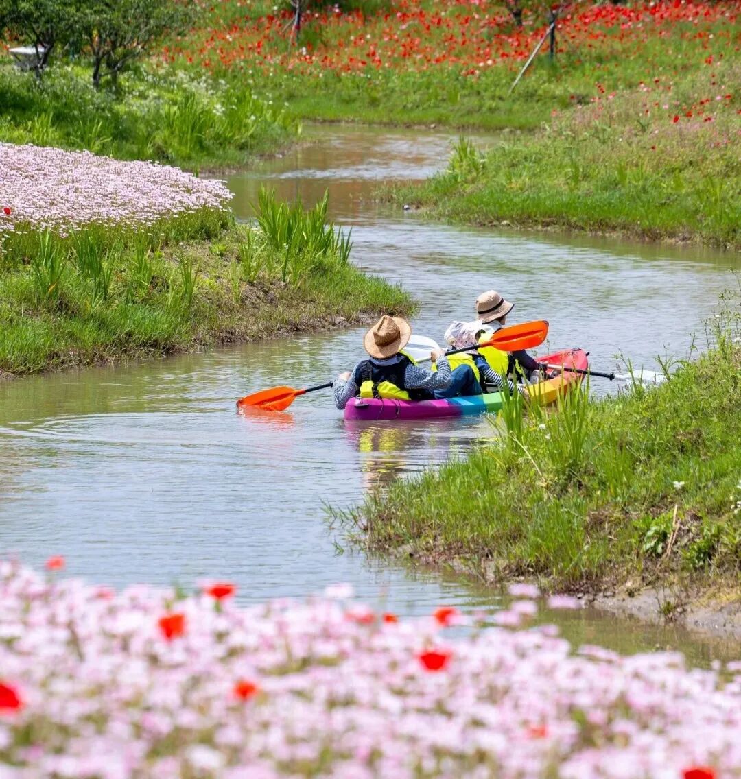 Visitors paddle through a flower-lined creek.jpg