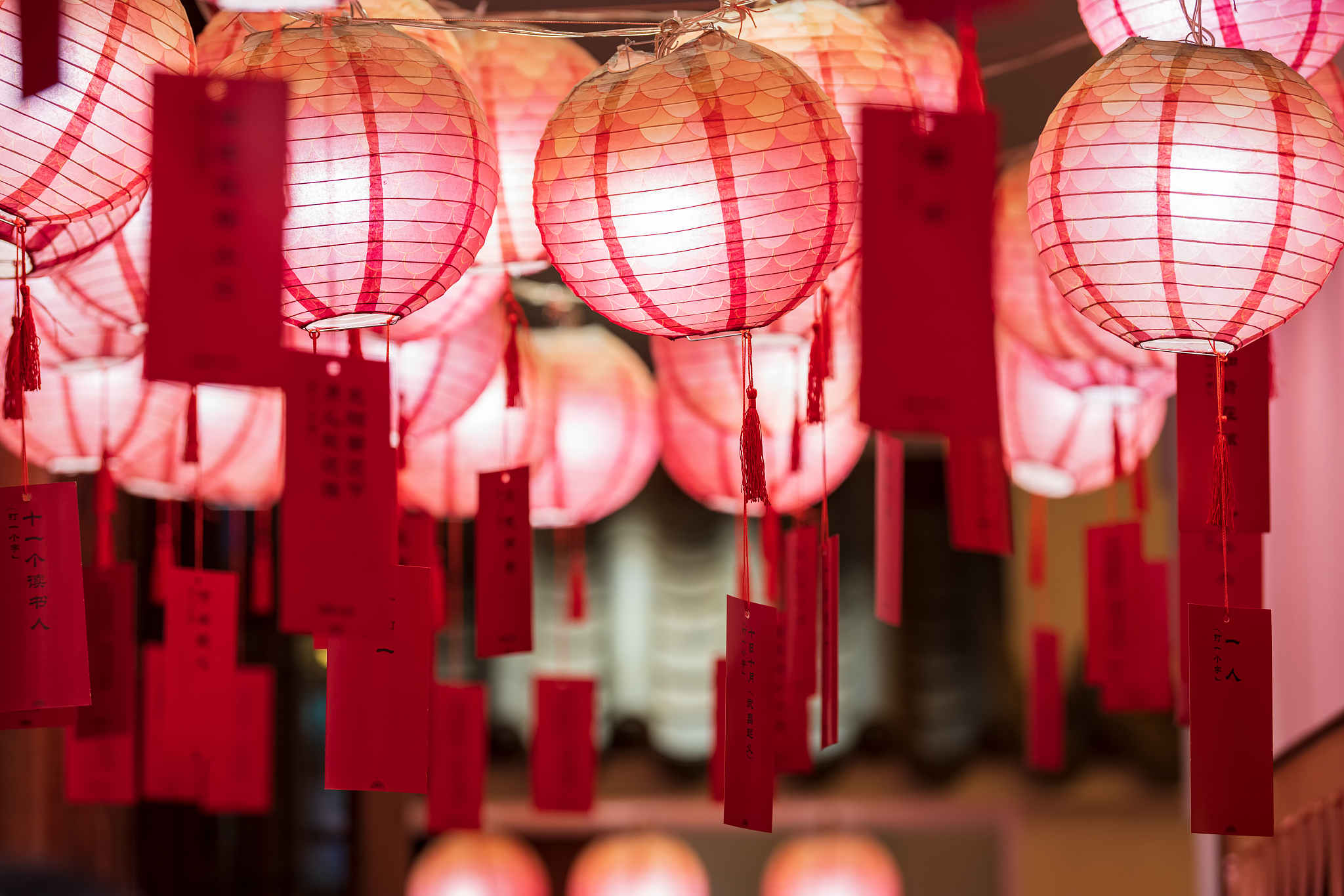 Riddles are hung beneath the lanterns, inviting visitors to take a guess..jpg